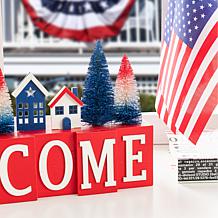 14" Patriotic WELCOME Table Decor with Village Scene