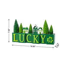 14" St. Patrick's Wooden Table Decor with Shamrock