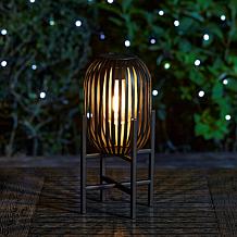 14.25"H Slim-shaped Black Metal Solar Powered Outdoor Lantern w/Stand