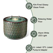 14.75"H Turquoise Leaf Pattern Cylindrical Outdoor Ceramic Fountain