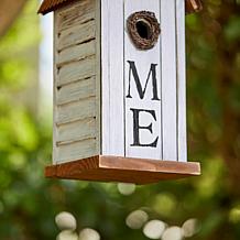 14.75"H Washed White Distressed Solid Wood "HOME" Garden Birdhouse