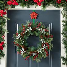 14"H Christmas Snowflake and Poinsettia Metal Wreath Hanger - Set of 2