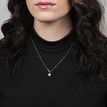 14K Gold 7.5-8mm Cultured Akoya Pearl and Diamond Bar Drop Necklace