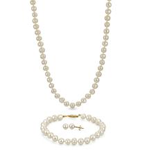 14K Gold Cultured Freshwater Pearl Necklace, Bracelet and Earrings Set