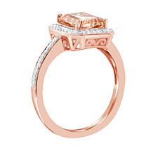 14K Rose Gold-Plated Emerald-Cut Morganite and Diamond Ring