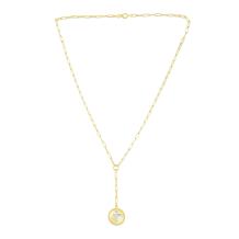 14K Two-Tone Cross Medallion Y-Drop Paperclip Link Chain Necklace 