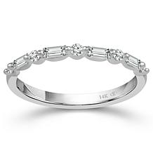 14K White Gold 1/4ctw Diamond Round and Baguette Anniversary Ring