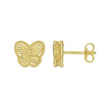 14K Yellow Gold Diamond Cut Radiating Gold Butterfly Stud Earrings