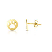 14K Yellow Gold Paw Print Earring with Push Back Clasp