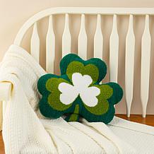 14"L St. Patrick's Day Hooked Shamrock-shaped Pillow