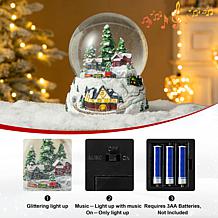 150mm Resin Lighted Musical Christmas Snowflakes Village Water Globe