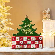 15.25" H Lighted Wooden Christmas Tree Advent Calendar