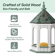 15.75"H Patina Metal Roof Solid Wood Gazebo Tray Bird Feeder