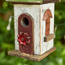 15.75"H White and Green Solid Wood Decorative Outdoor Garden Birdhouse