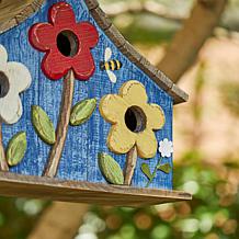 15"L Oversized Washed Blue Distressed Solid Wood Three-Story Birdhouse