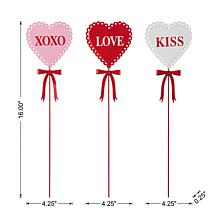 16" Valentine's Heart Yard Stakes 3-piece Set