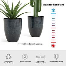 16.75"H Set of 2 Eco-Friendly PE and Stone Faux Ceramic Tall Planter