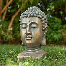 16"H MGO Faux Bronze Buddha Head Garden Statue