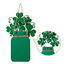 16"H St. Patrick's Wooden/Metal Mason Jar with Shamrock Door Hanger