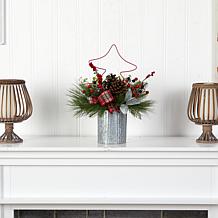 17” Pinecone and Berries Christmas with Decorative Metal Vase