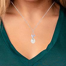 18" 9-10mm Cultured Pearl and Created Sapphire Cluster Drop Necklace