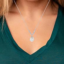 18" 9-9.5mm Cultured Pearl and Created Sapphire Mini Y-Drop Necklace