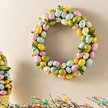 18" Easter Eggs Wreath with Pastel Colors and Green Leaves