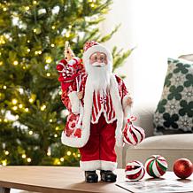 18" Faux Fur Christmas Peppermint Santa Figurine