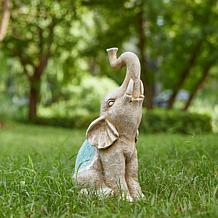 18 "H MGO Faux Granite and Mosaic Sitting Elephant Statue