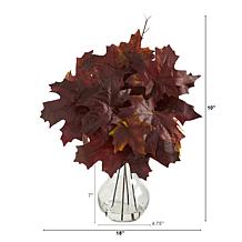 18 in. Autumn Maple Leaf Artificial Plant in Glass Planter
