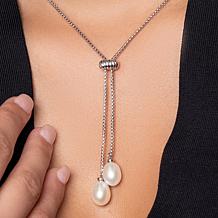 18" Sterling Silver 9-10mm Cultured Pearl Twist Lariat Necklace