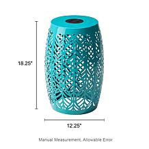 18.25"H Blue Iron Leaf Pattern Drum Silhouette Solar Garden Stool