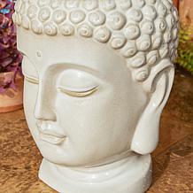 18.75"H Zen Buddha Head Glaze Ceramic Outdoor Tabletop/Floor Fountain