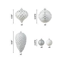 18ct Christmas Elegant Silver Deluxe Large Shatterproof Ornaments