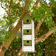 18"H Distressed Wood Cottage with Shutter Decorative Birdhouse