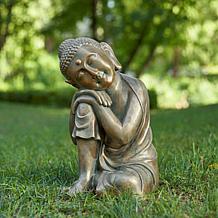 18"H MGO Faux Bronze Resting Buddha Garden Statue