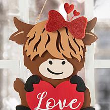 18"H Valentine's Wooden Highland Cow with Heart Door Hanger