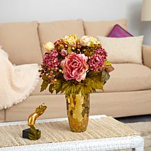 19 in. Peony Artificial Arrangement in Gold Vase