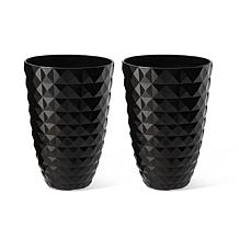 19.75"H Set of 2 PE/Stone Faux Ceramic Diamond Textured Black Planter