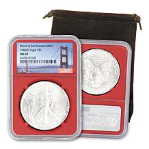 1986-S MS69 NGC Silver Eagle with Red Core and Bay Bridge Label