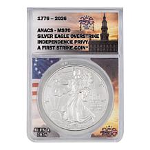 2026 Silver Eagle Daniel Carr Overstrike Independence Hall ANACS 70 
