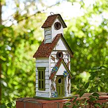 20"H Distressed Solid Wood 3-Story Decorative Outdoor Birdhouse