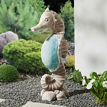 21 "H MGO Marine Faux Granite and Mosaic Sea Horse Statue