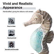 21 "H MGO Marine Faux Granite and Mosaic Sea Horse Statue