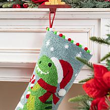 21" Hooked Dinosaur Christmas Stocking with Pom-Pom Trim