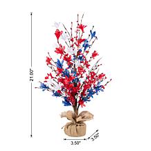 21" Patriotic Floral Table Tree with Burlap Base