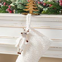 21" White Plush Christmas Stocking with Reindeer Ornament