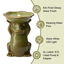 21.5"H Frog Lotus Birdbath Outdoor Floor Fountain w/Pump and LED Light