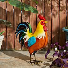 21"H Metal Vibrant Standing Rooster Garden Statue