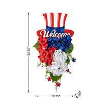 22.5"H Patriotic/Americana Metal Top Hat & Hydrangea Swag Door Décor
